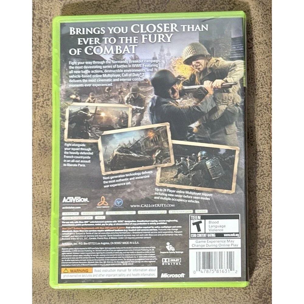Call of Duty 3 (Microsoft Xbox 360, 2006) Manual Included - Excellent!